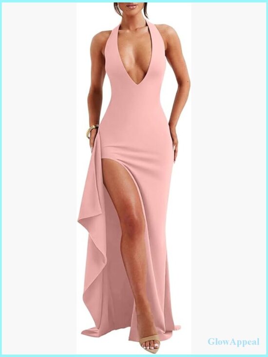 Dresses & Skirts - Deep V-Neck Halter High Split Backless Maxi Dress S-XL